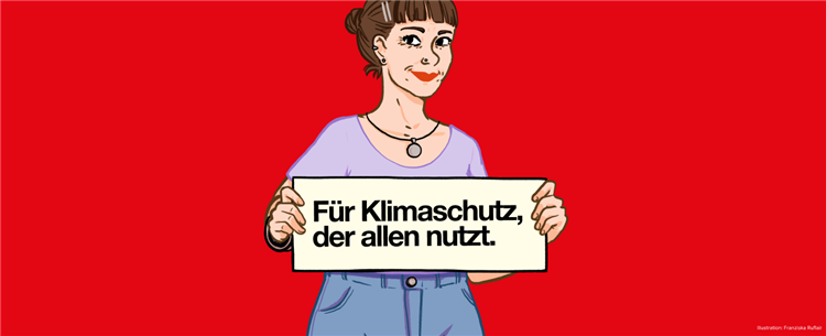 Illustration einer Frau mit einem Schild in der Hand mit der Aufschrift