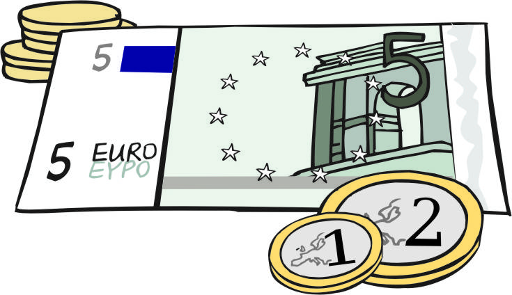 Gezeichnete Münzen mit Geldschein (© Mensch zuerst – Netzwerk People First Deutschland)