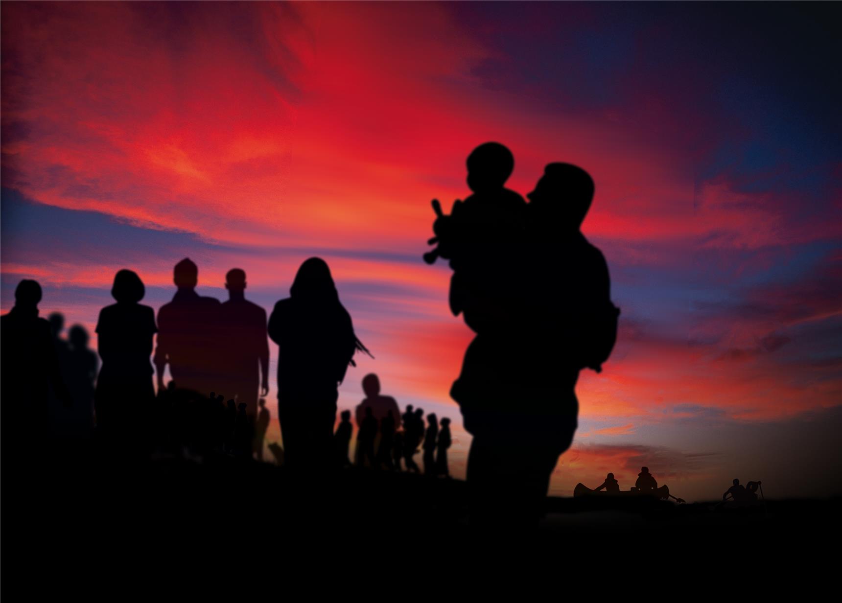 Flüchtlinge in der Dämmerung