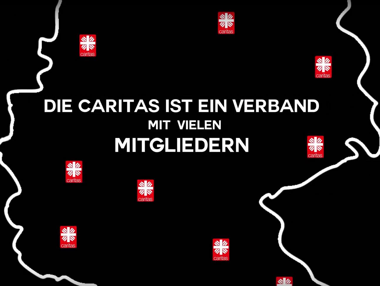 Deutschlandkarte mit diversen Caritaslogos