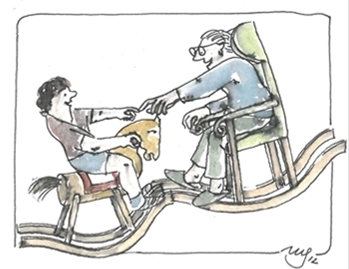 Alt und Jung in Kontakt: Karrikatur von Michael Geyer